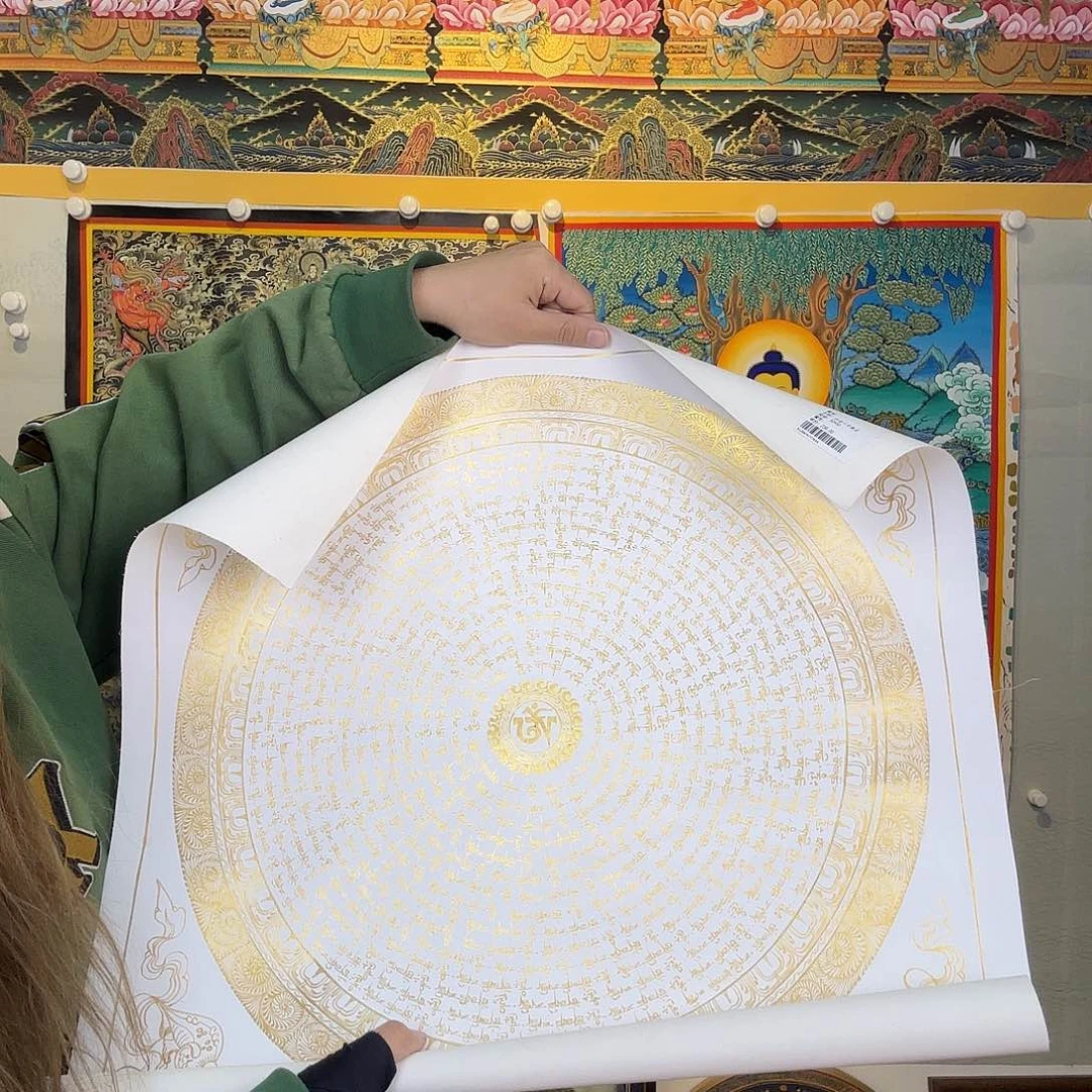 卷轴画纯手绘唐卡六字真言50厘米左右