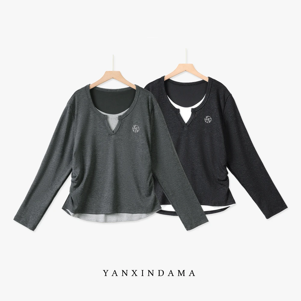 大码女装280斤胖MM秋季休闲设计感假两件毛针织衫c006