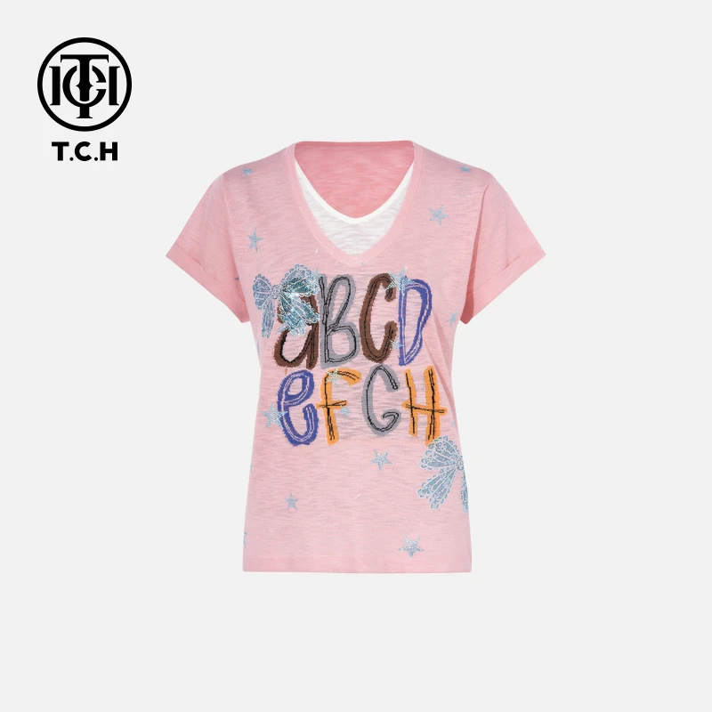 TCH烫钻工艺新时尚淑女百搭潮流针织衫女T75B09E5005轻奢tch