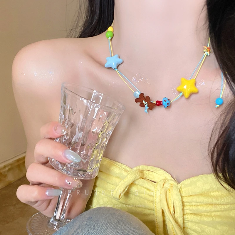 非金属亚克力项链 夏日多巴胺小熊星星项链女小清新可爱锁骨链492