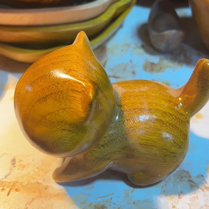 香榧木12cm猫摆件一个摆件
