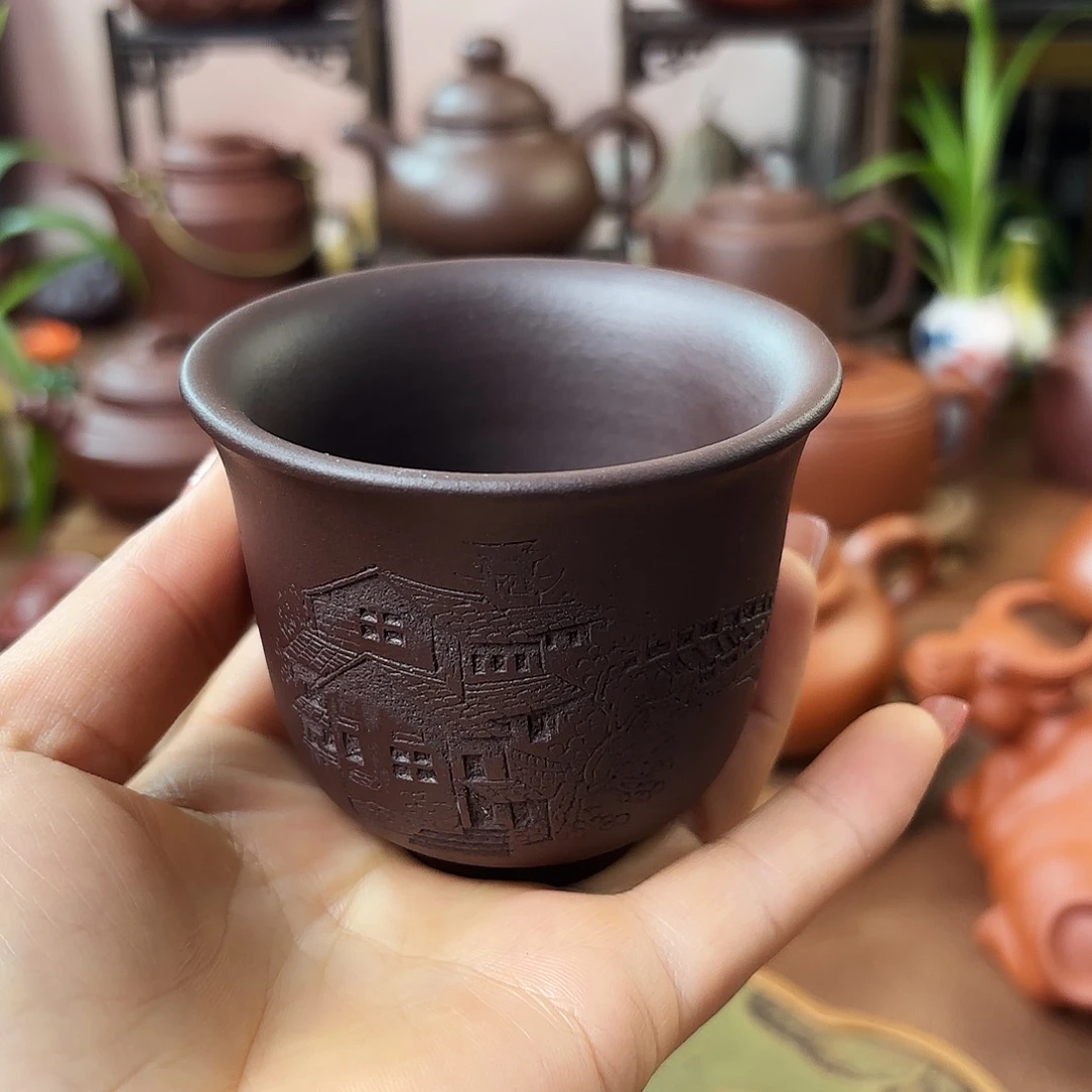 紫砂茶壶主人杯老紫泥120cc