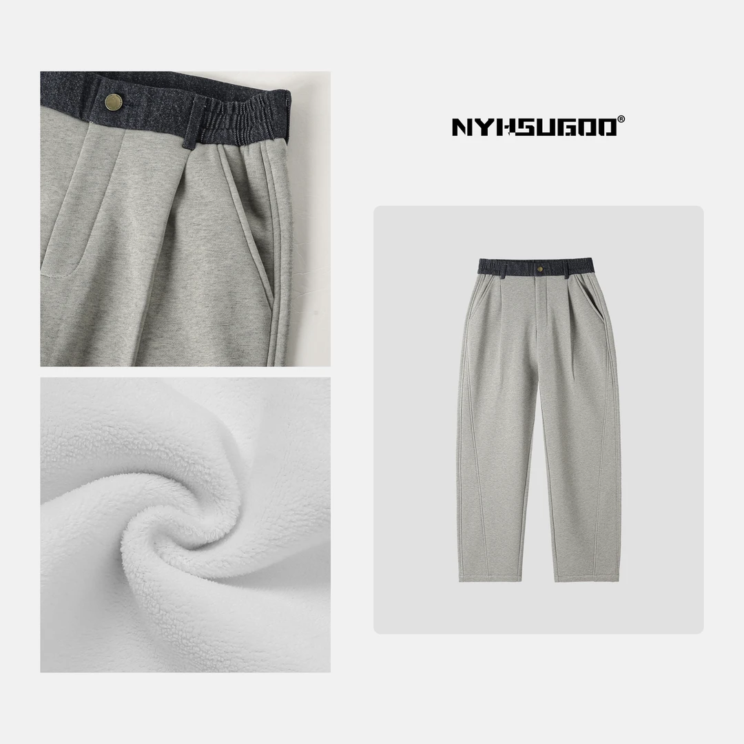 NYHSUGOO/南乙3436冬季腰间牛仔拼色休闲裤男士新款裁剪加绒长裤