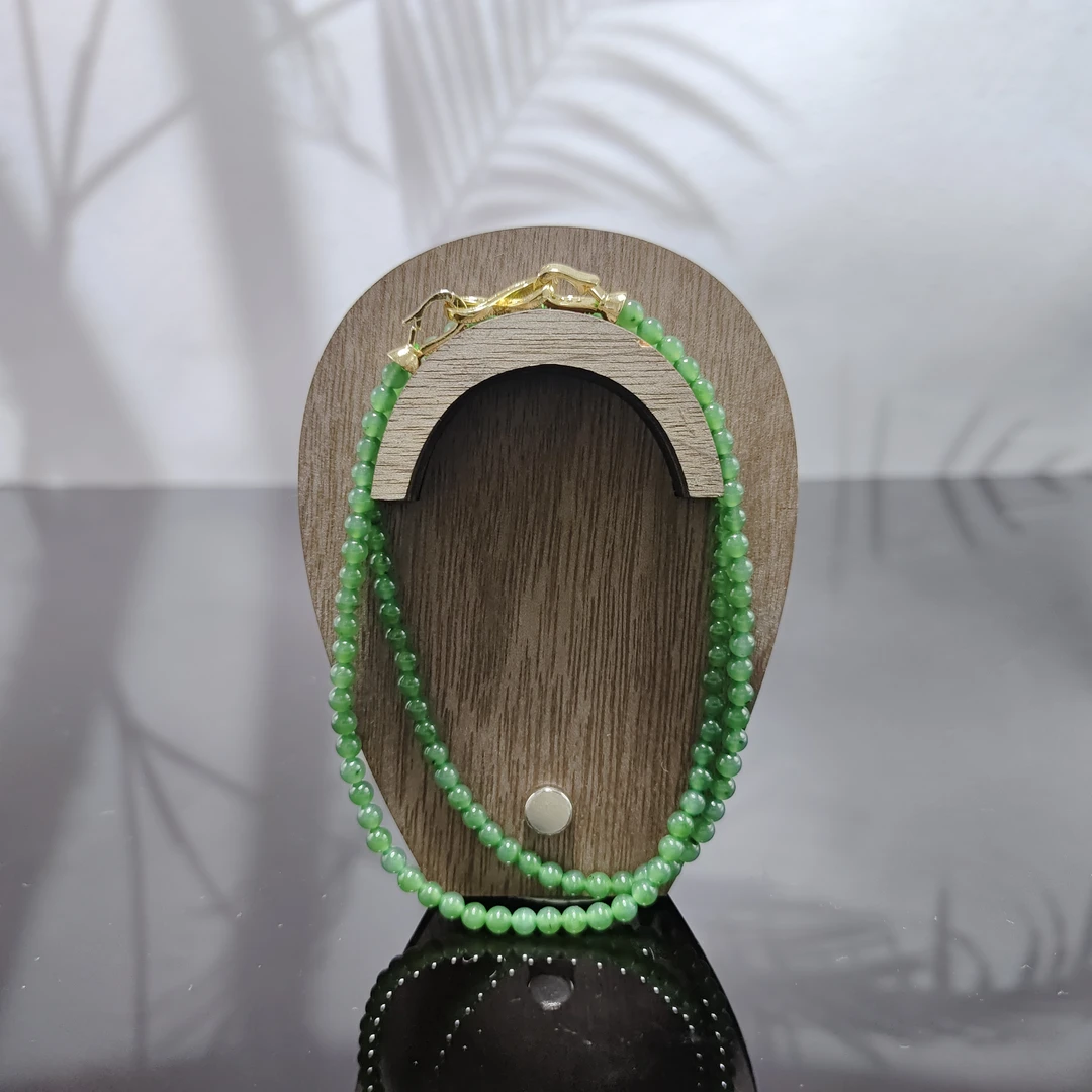 N和田玉碧玉圆珠项链（卡4）0404