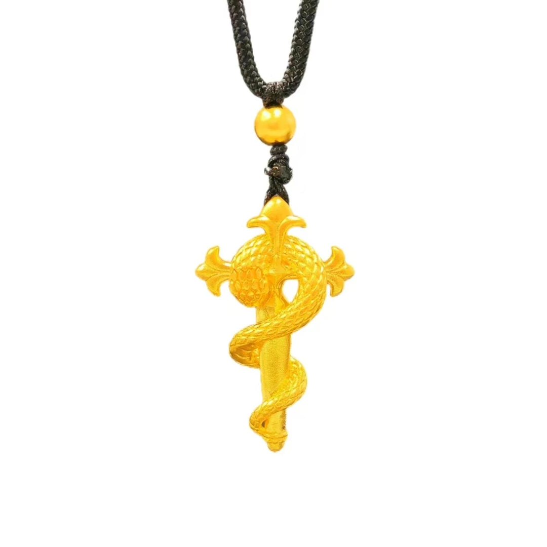 【贞爱福】黄金足金蛇权杖吊坠挂坠十字权杖金蛇挂坠吊坠