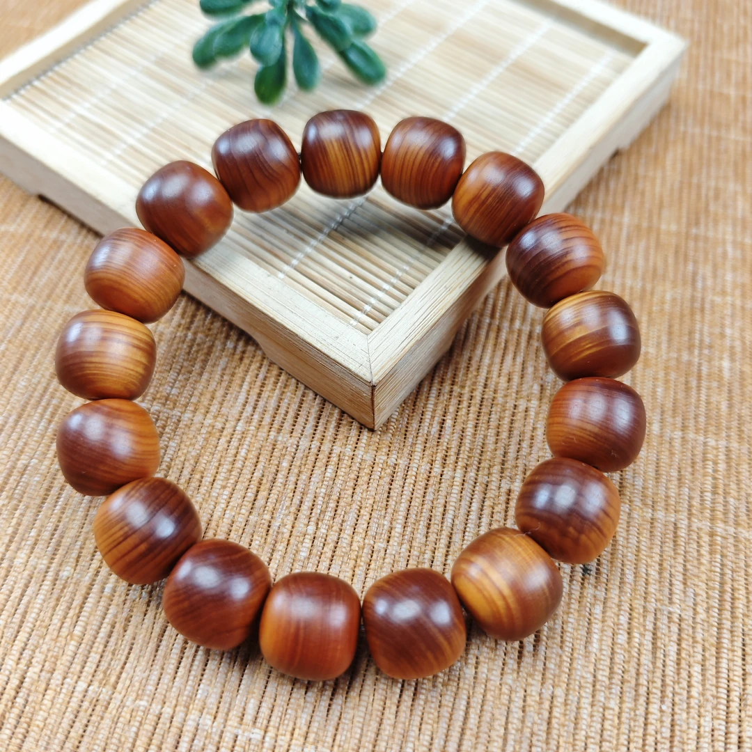 崖柏老料满红油玉化1.4老型桶珠单圈A10043