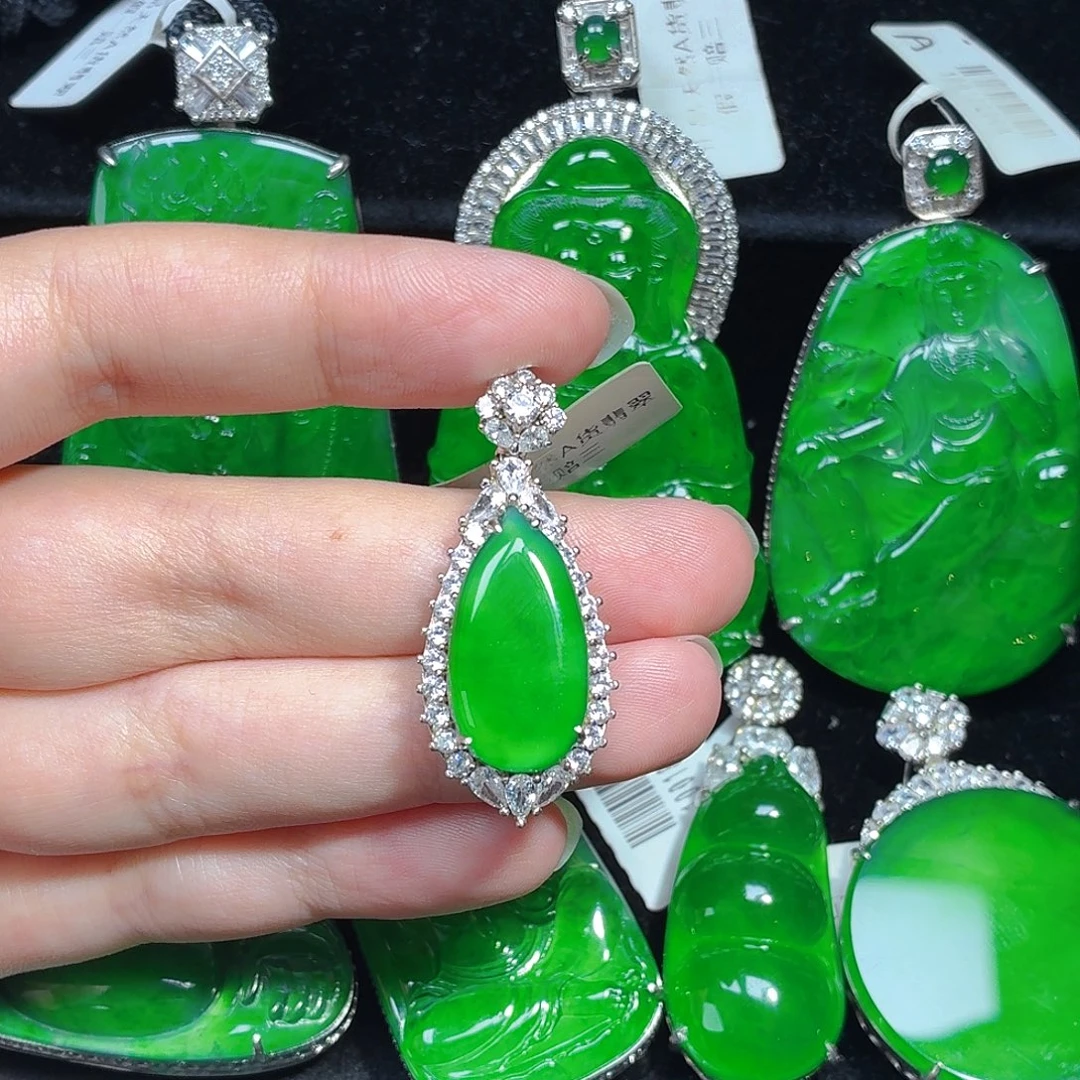 翡翠银S925镶嵌颈饰天然A货翡翠