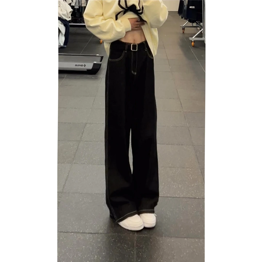 复古水洗牛仔裤宽松阔腿裤男秋季新款潮流显瘦百搭直筒裤拖地裤子