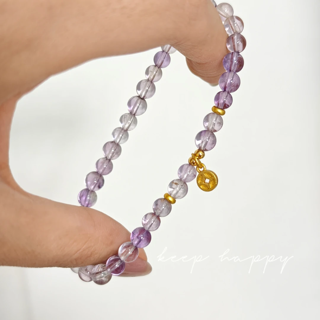 VANJÍ梵极·浅紫.小铜钱单圈紫水晶小颗粒玻利维亚天然水晶锦鲤