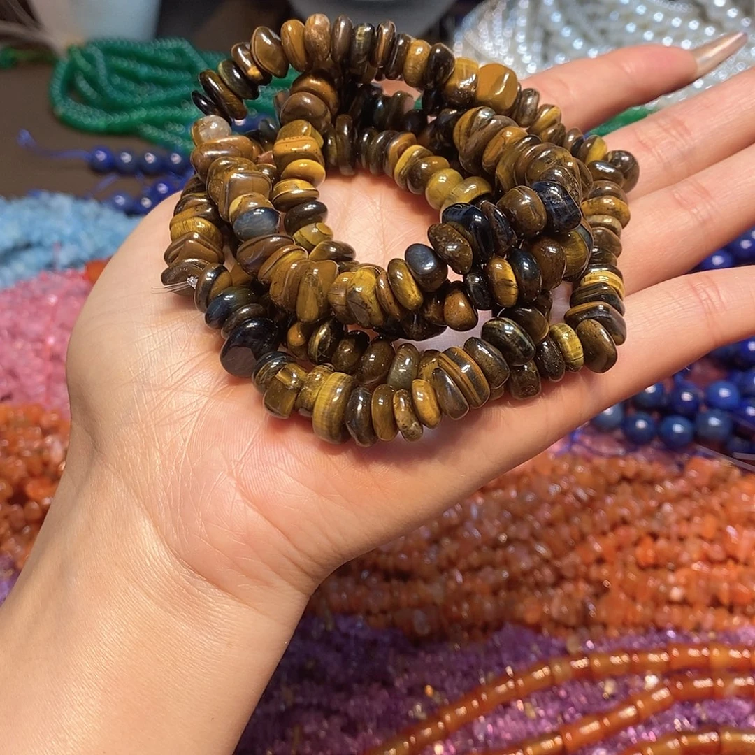 玛瑙/玉髓未镶嵌珠宝半成品天然黄虎眼隔片绕手4圈