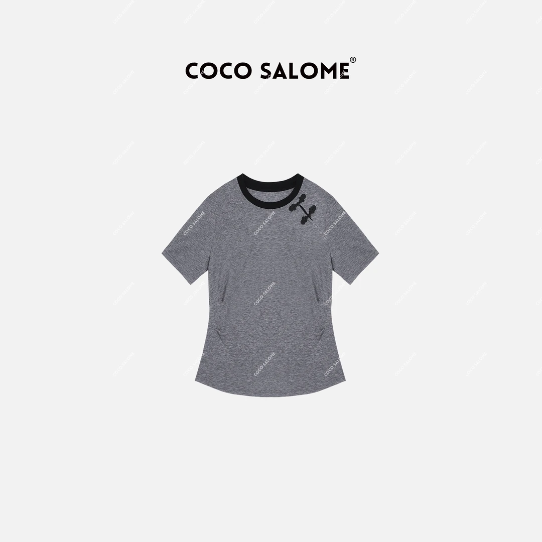 韩彬彬"兰溪"夏日穿搭时髦国风新中式盘扣设计宽松短袖T恤6156-2