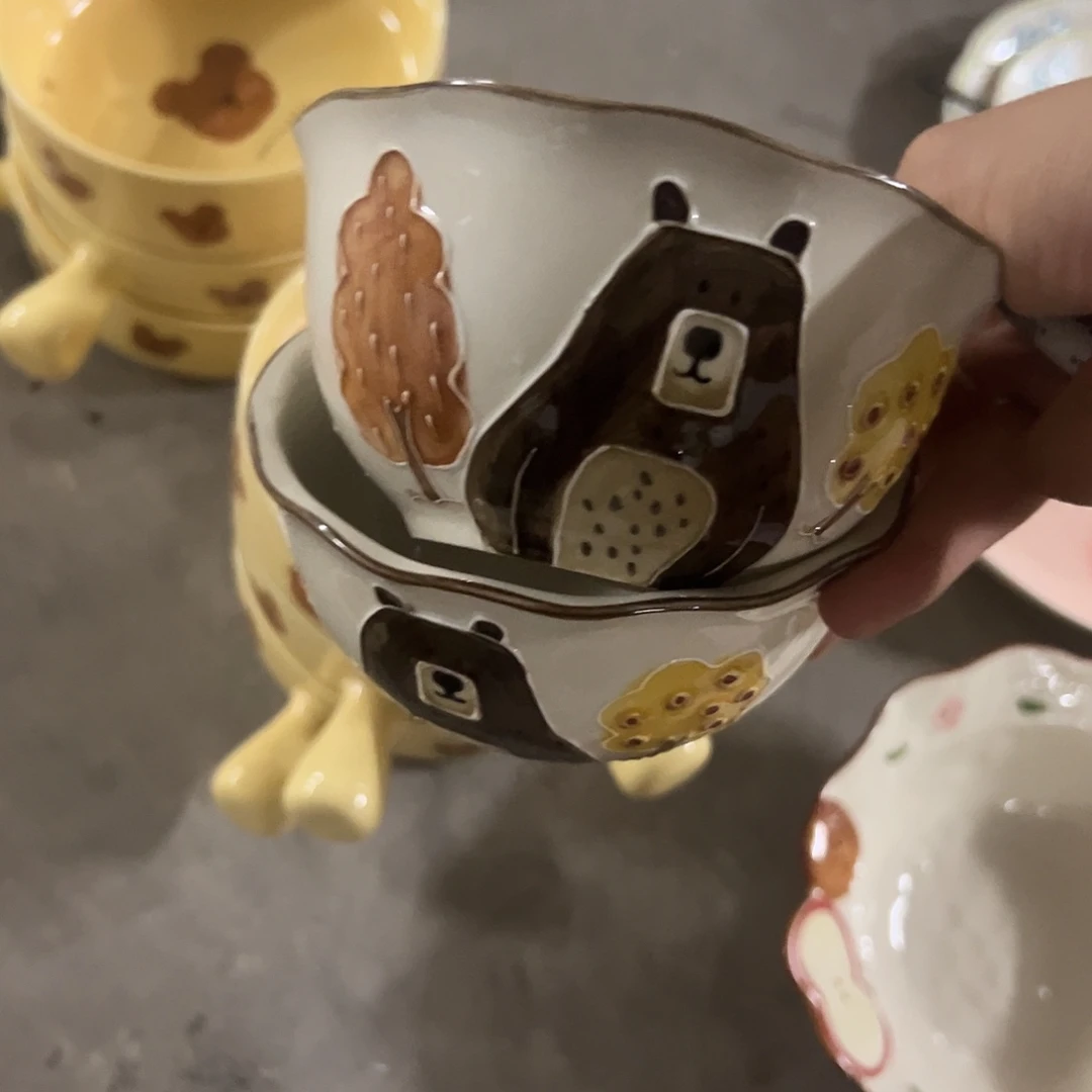 搪瓷微瑕熊出没米饭碗两个