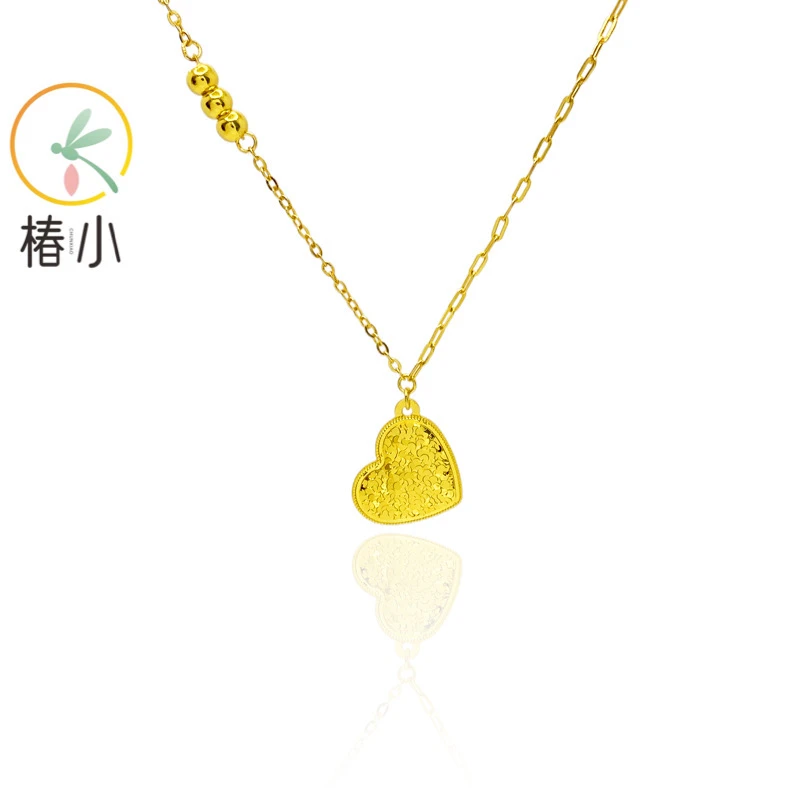 坠链均925银 金色碎碎冰偏心小众爱心项链轻奢吊坠【椿小】294104