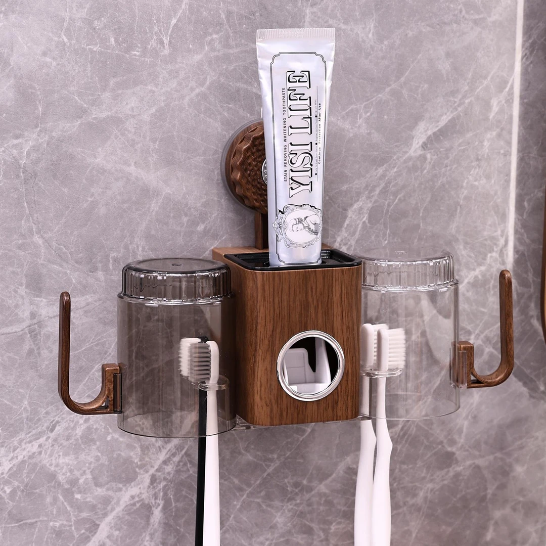 吸盘牙刷置物架2025新款壁挂式免打孔漱口杯架牙刷牙杯架挤牙膏器