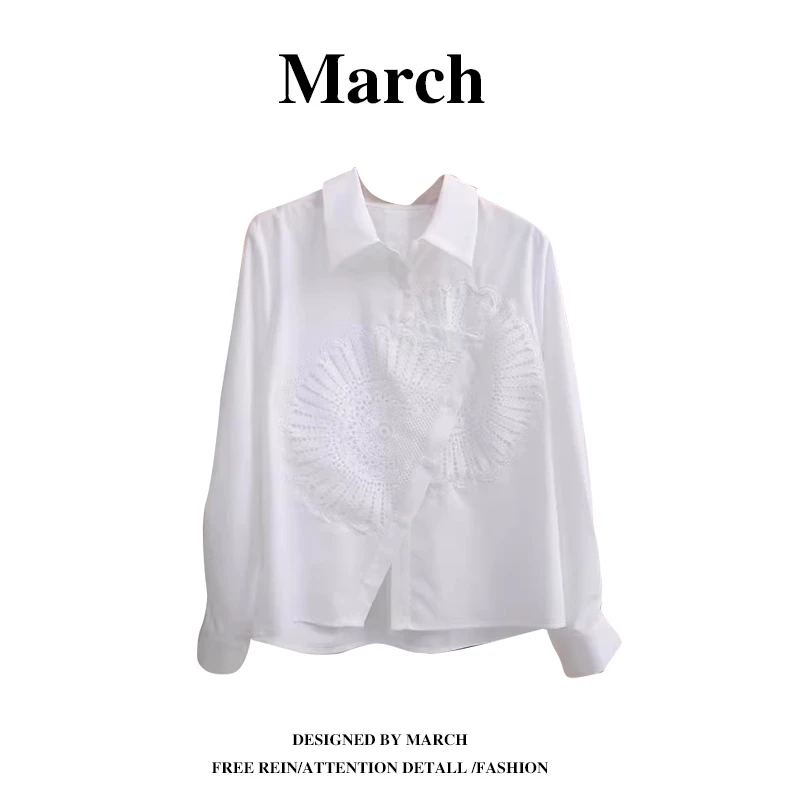 大码白色衬衫2025春季新款轻奢减龄洋气独特别致设计感上衣-5683