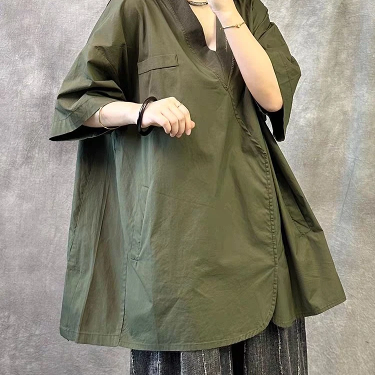 原创设计感小众V领薄款上衣衬衫女夏高级感轻奢减龄洋气宽松大码