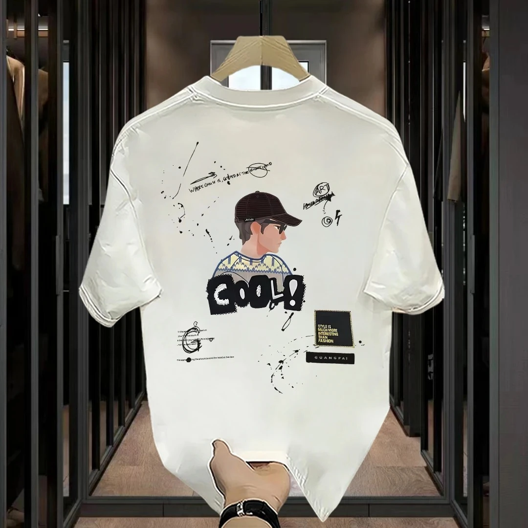 潮牌修身时尚休闲夏季重磅纯棉新款痞帅T恤圆领韩版2025百搭短袖