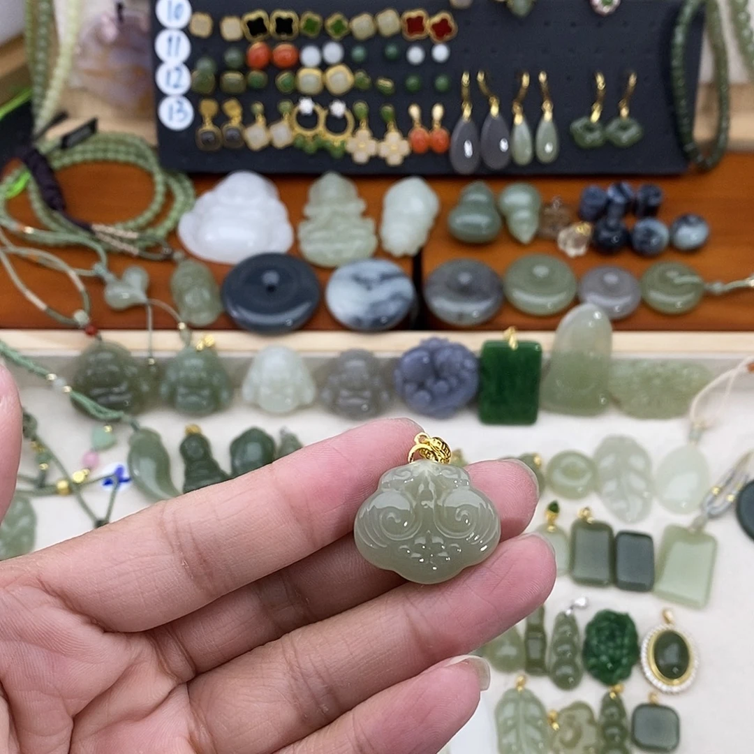 和田玉银S925镶嵌吊坠(不含链)