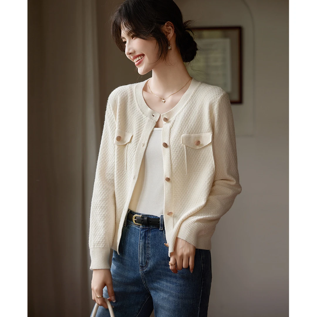 尚静小香风针织衫2024秋冬新款时尚小个子百搭厚长袖毛衫开衫外套