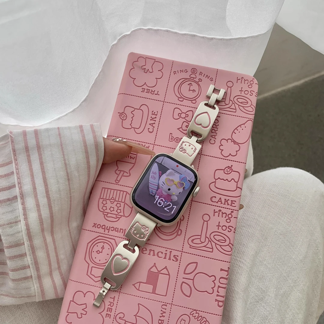 适用iwatchS10苹果手表AppleWatchS9女金属S8表带可爱KT猫SE手镯7