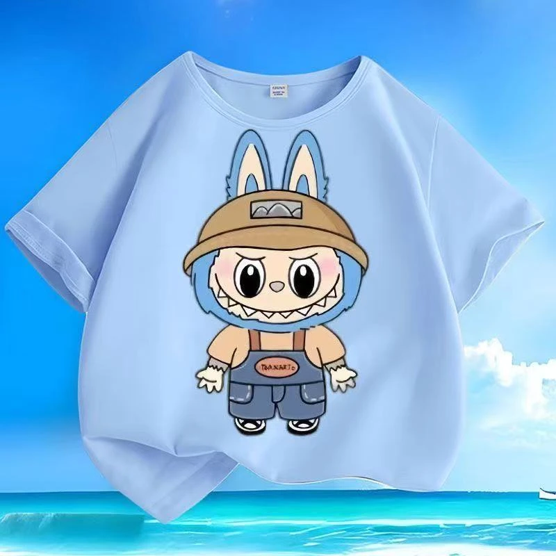 夏季新款拉布布舒适纯棉男女小中儿童宽松休闲圆领上衣潮卡通短袖