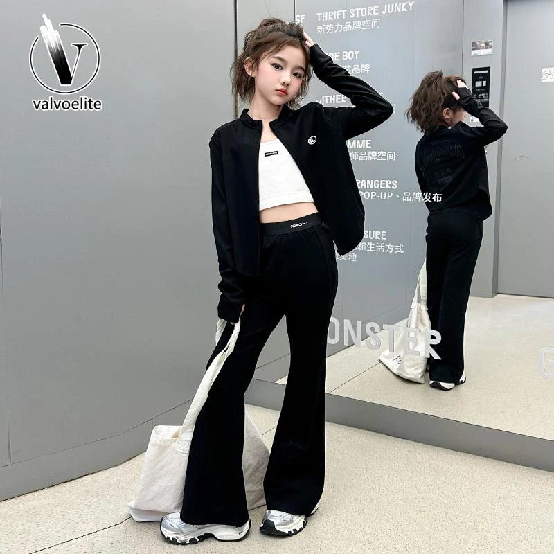 VALVOELITE女童套装春秋款新款洋派修身喇叭裤中大童外套两件套潮