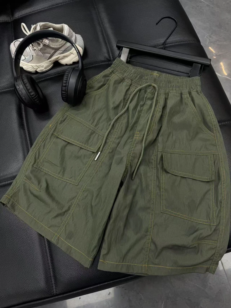 吾2025【Y】7月28日 儿童男童女童军绿色明线工装短裤2606-