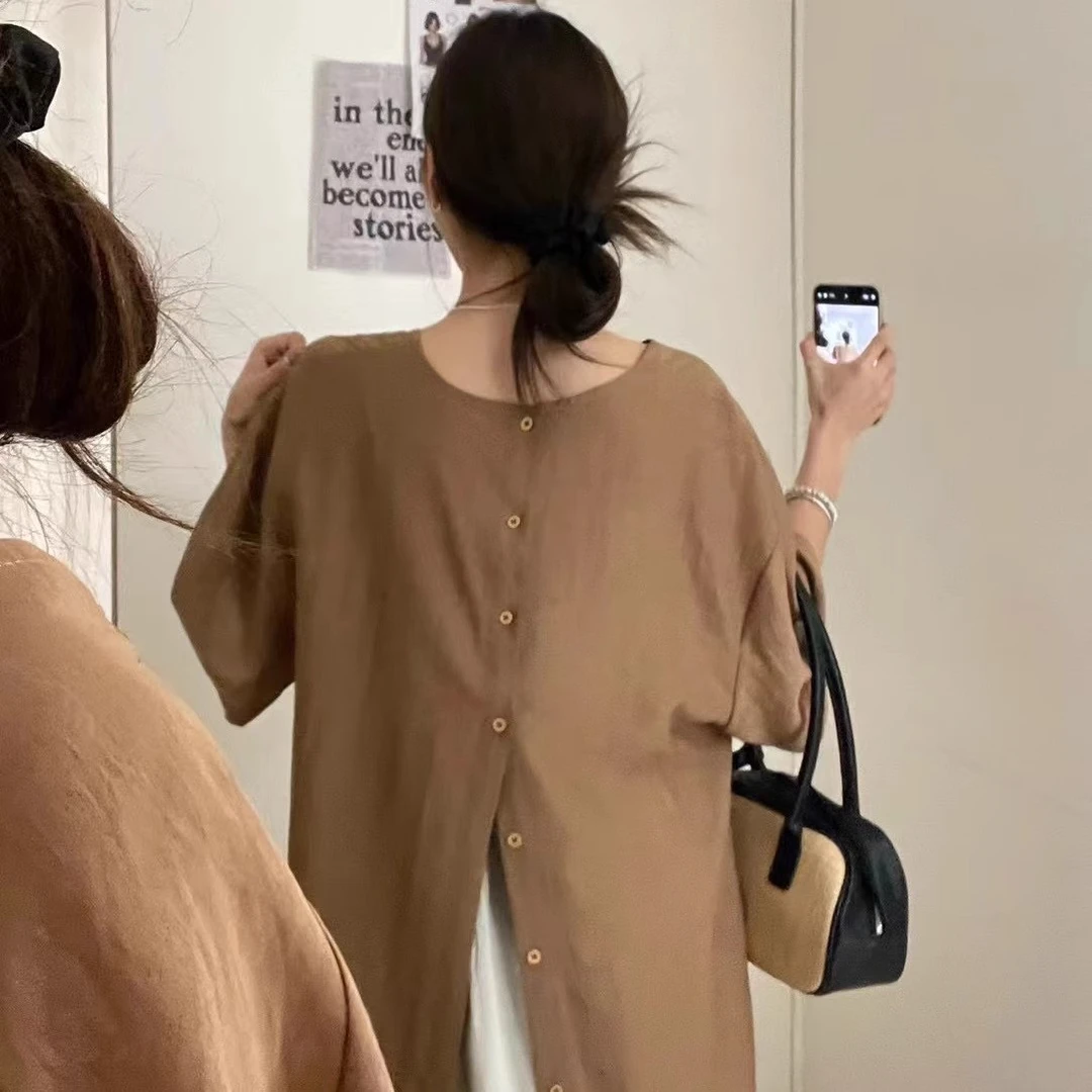 大7女32282夏新款韩版宽松大码休闲慵懒风薄款套头短袖衬衫180斤