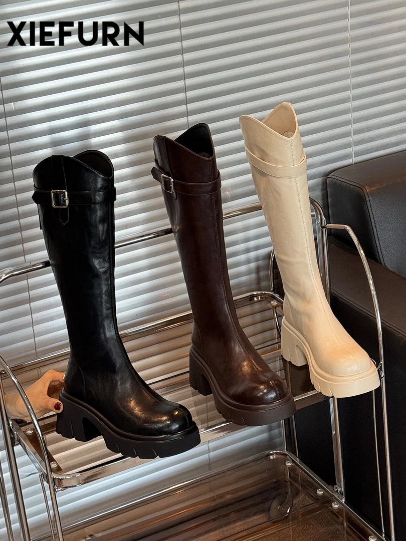 2025秋季新款v口长筒靴不过膝厚底增高时装靴不掉筒骑士靴