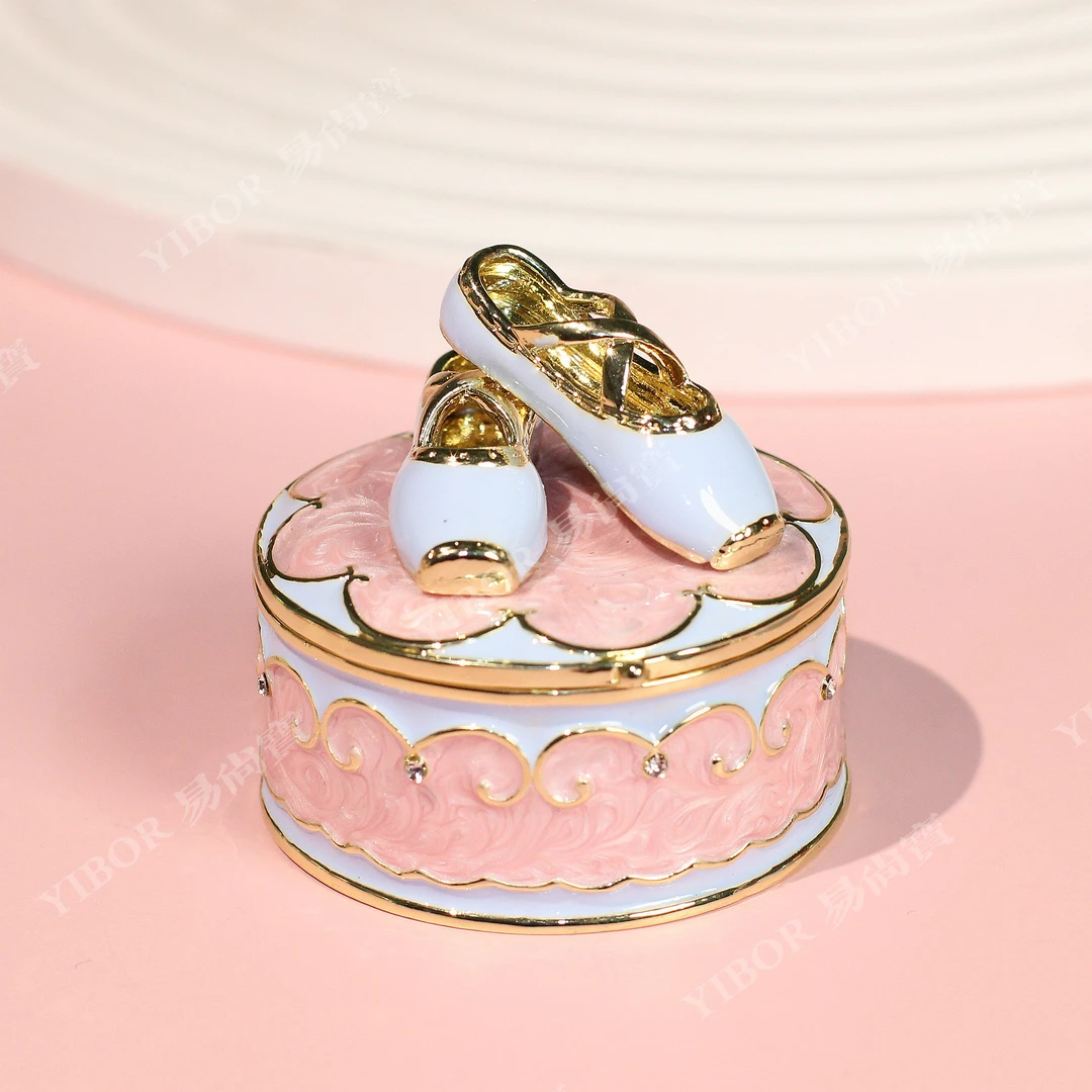 首饰盒/箱 珐琅彩粉白色芭蕾舞鞋圆盒摆件首饰盒送女友礼物5033