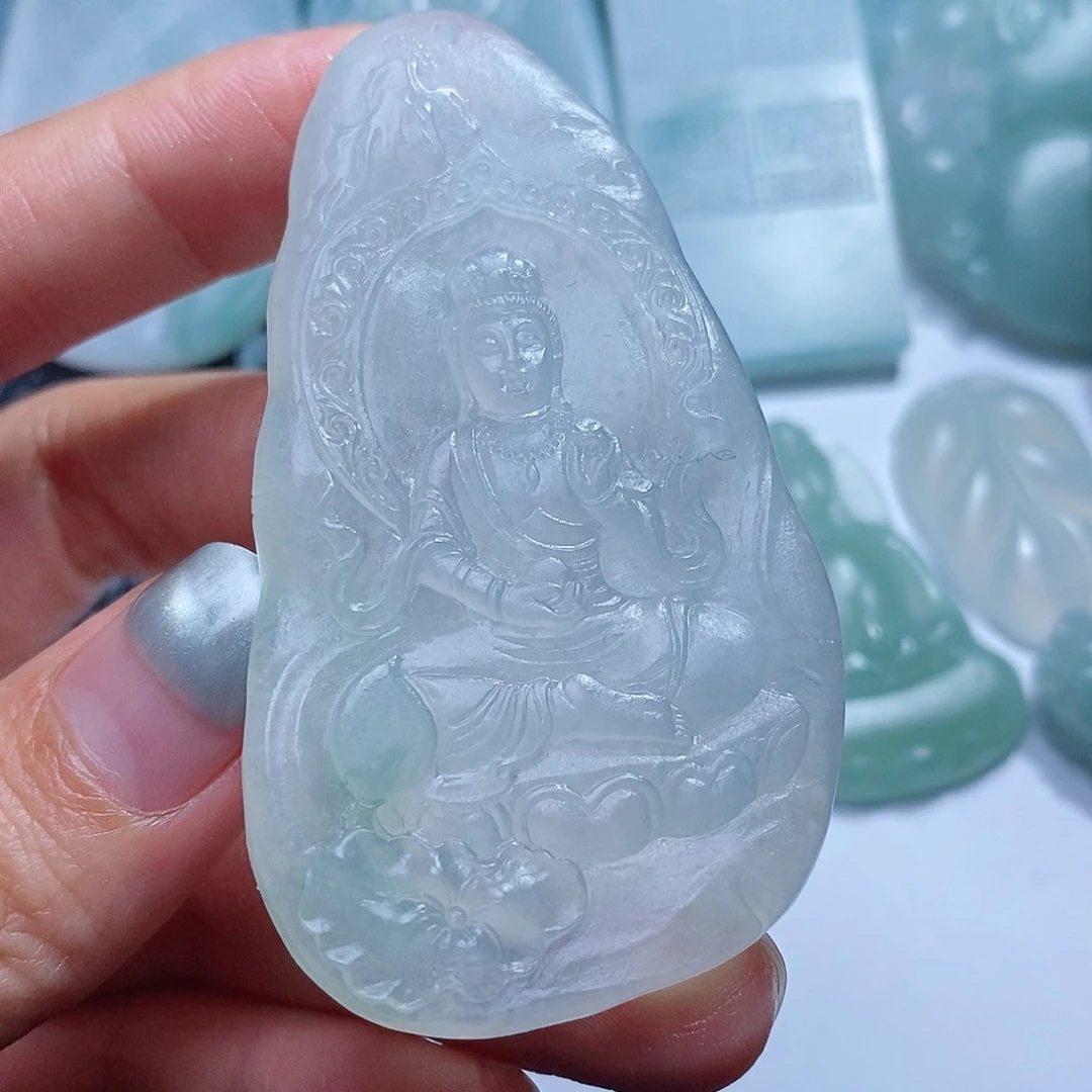 定制翡翠未镶嵌毛货付款后确认抛光