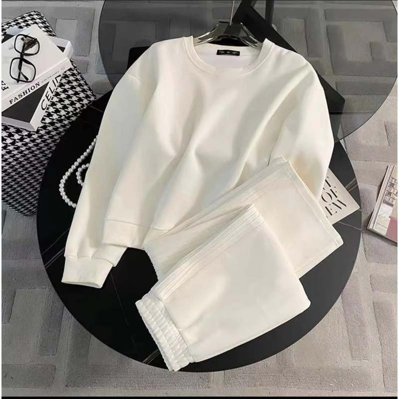 337--高级感时尚休闲套装女春秋冬纯色宽松上衣直筒阔腿裤