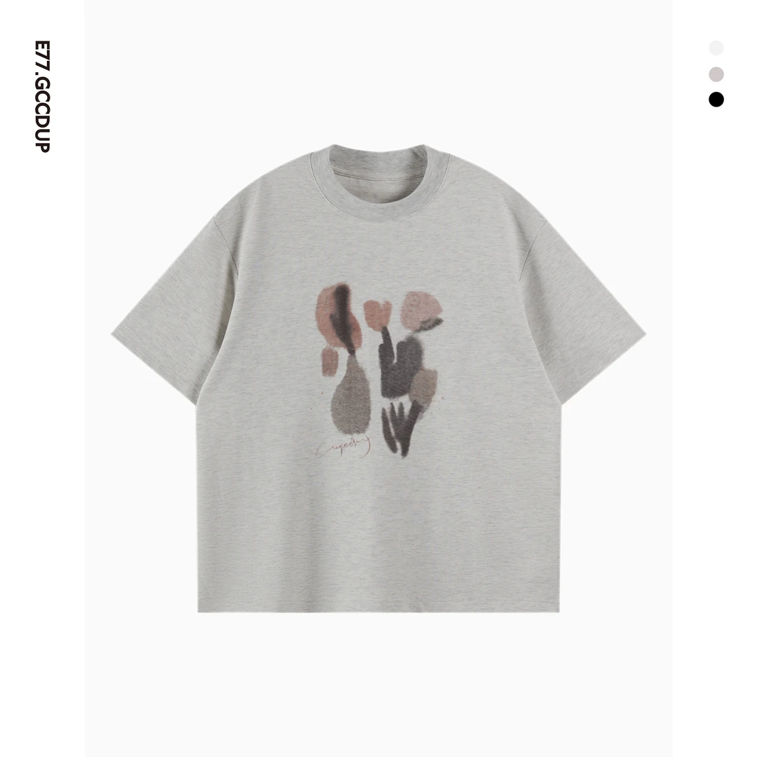 GCCDUPE77夏季手绘印花短袖时尚圆领设计百搭情侣简约潮流T恤8251