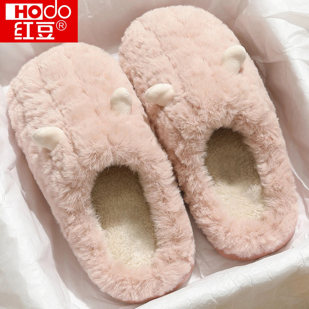 红豆踩屎感棉拖鞋女家居室内冬季25新款保暖防滑毛绒厚底棉拖女款