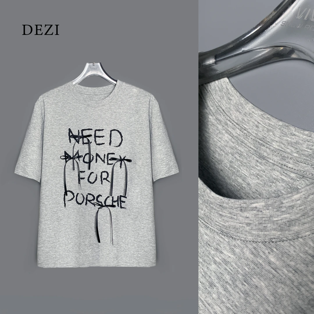 DEZI宝藏衣橱字母蝴蝶结洋气女短袖T恤LS9207066