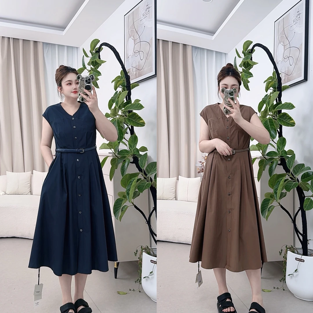 【红袖雨】夏款无袖通勤大码连衣裙显瘦腰带时尚长裙ZA1525273047