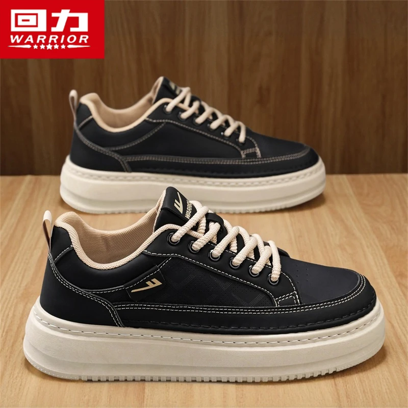 回力男鞋2025年秋季新款皮面潮流运动休闲鞋男士黑色工作上班板鞋