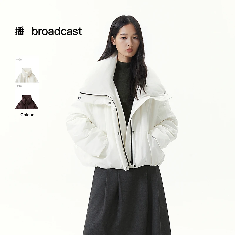 【达人专属】播冬季杂色肌理捏褶圆弧羽绒服短款DDS4RD5259