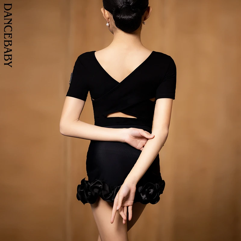 dancebaby拉丁舞服装女童儿童舞蹈练功服跳舞衣服舞蹈上衣DAS195