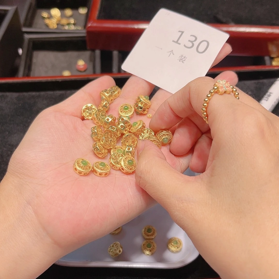 和田玉（碧玉）珠宝半成品银S925镀金镶嵌130