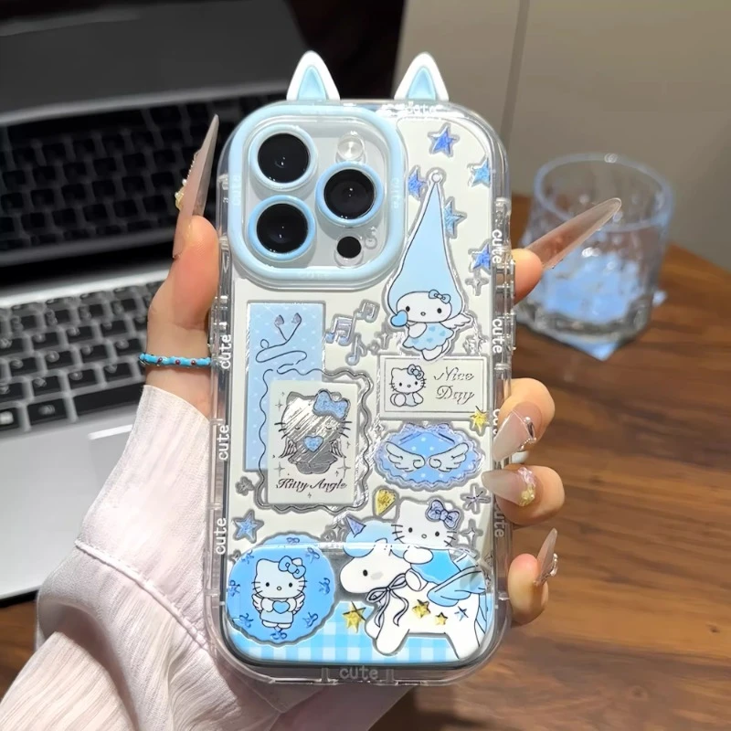 尖尖帽独角兽kitty支架适用苹果16pro羽纱手机壳华为vivo小米OPPO