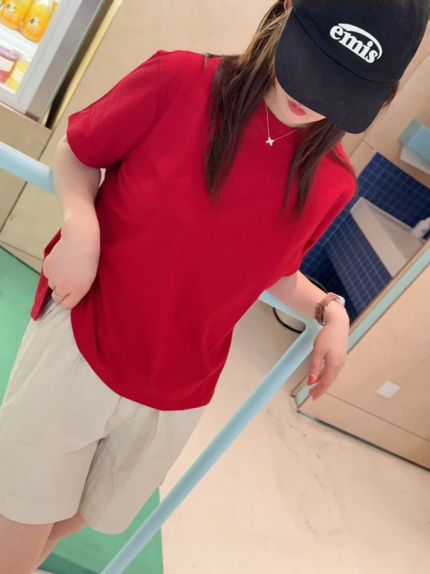 배추❤️泡菜国宠粉egg家小口袋基础打底百搭短袖宽松T恤ol洋气韩国