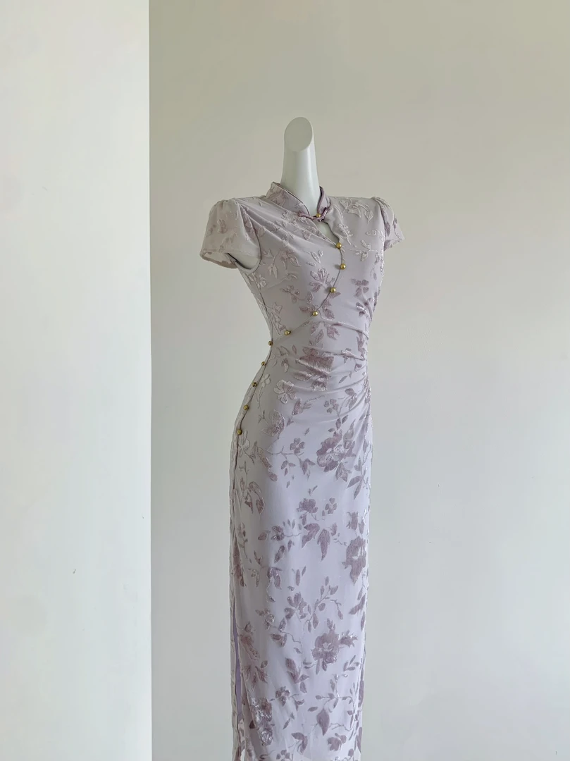 【梦瑶】国风中式粉色夏季紫色改良旗袍2025新款气质连衣裙长裙