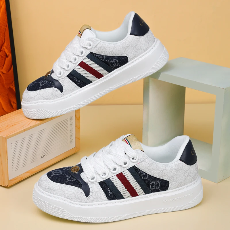 【新款牛仔蓝】轻奢时尚百搭男女同款真皮牛皮情侣休闲运动板鞋潮流