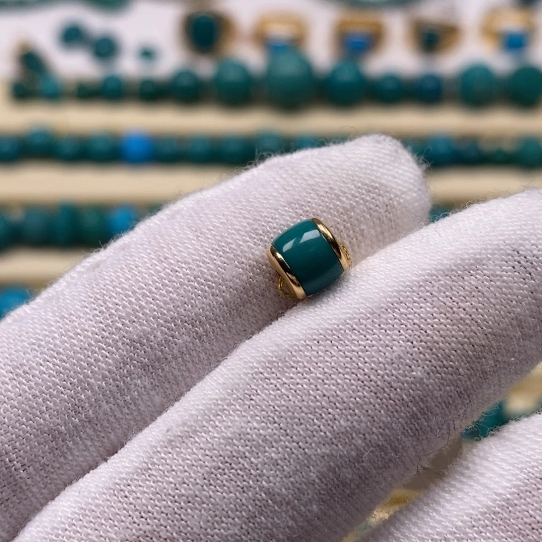 绿松石18K金镶嵌珠宝奇石汉堡6mm