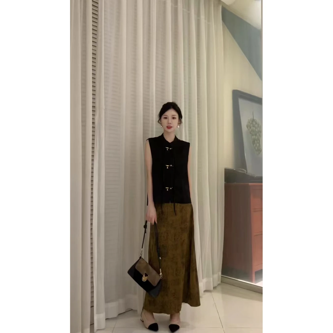 中式时尚百搭气质轻奢复古无袖显瘦国风套装拼接新中式国风连衣裙