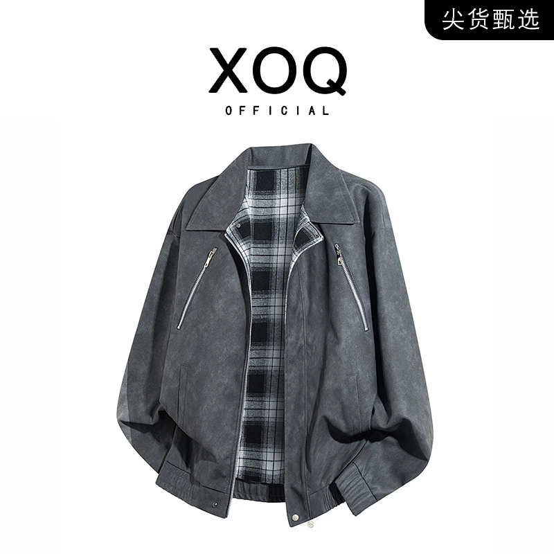 【品牌甄选】美式复古双面穿皮衣男春秋季潮牌痞帅拉链机车PU皮外套