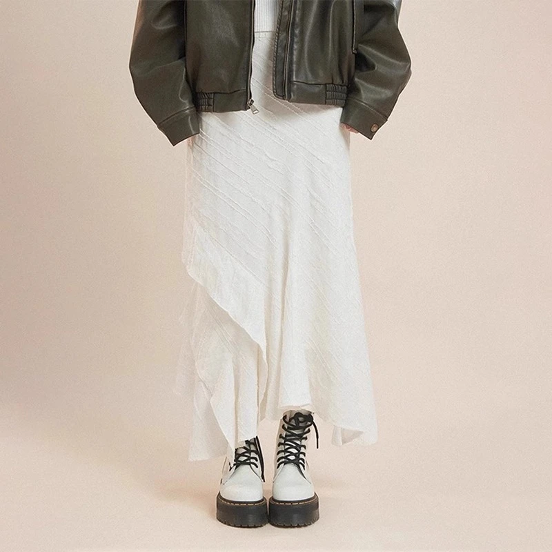 不规则白色遮肉显瘦半身裙女夏薄款大码梨型高腰遮胯韩系百搭裙子