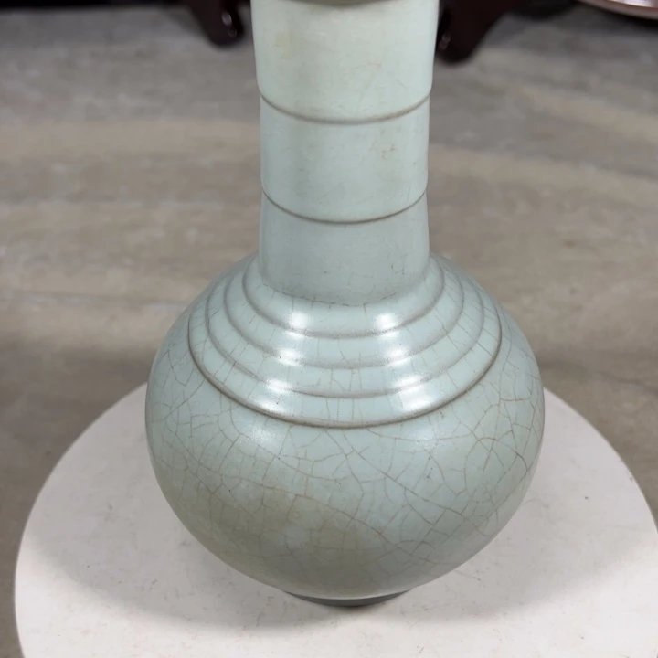 摆件陶江**海汝窑弦纹瓶纯手工制作