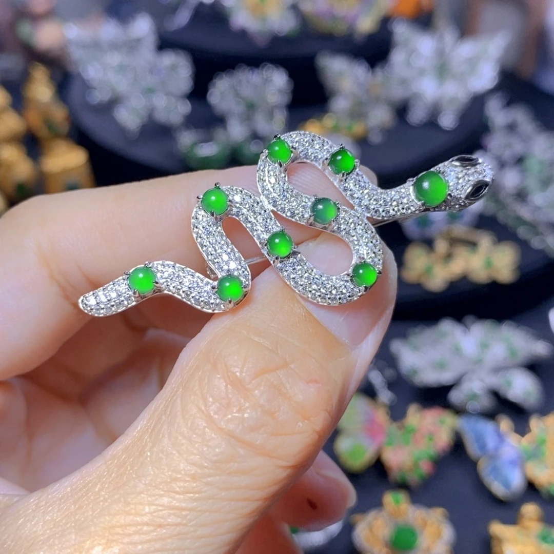 翡翠银S925镶嵌毛衣链天然翡翠